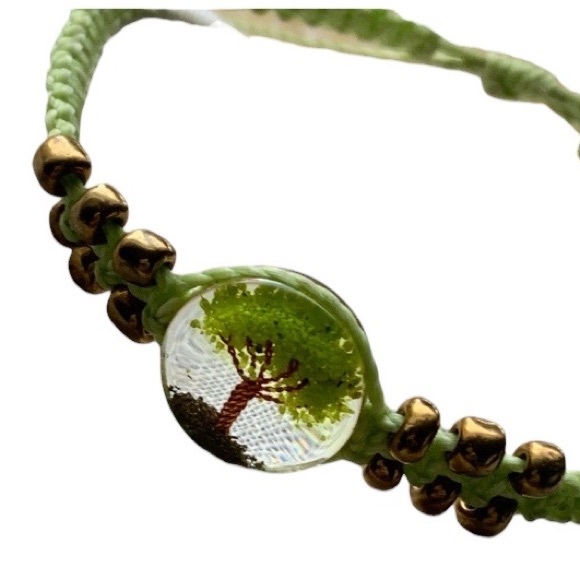 unmarked Jewelry - Tree of Life Light Peridot Green Corded Adjustable Bracelet Woman’s Jewelry